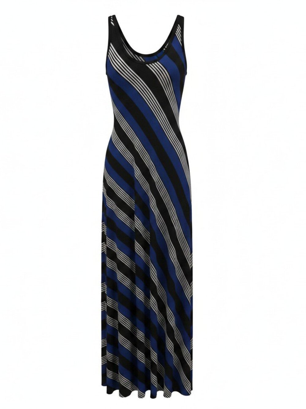Cache Sleeveless Striped Maxi Dress in Blue, Black & White